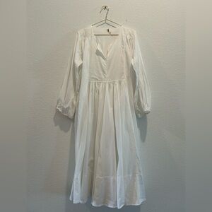 Free People cottagecore Peasant white maxi long sleeve lace cotton dress